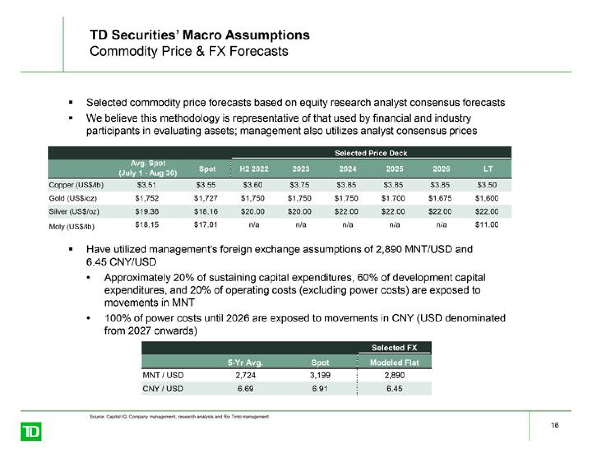 securities macro assumptions commodity price forecasts ava modeled fiat | TD Securities