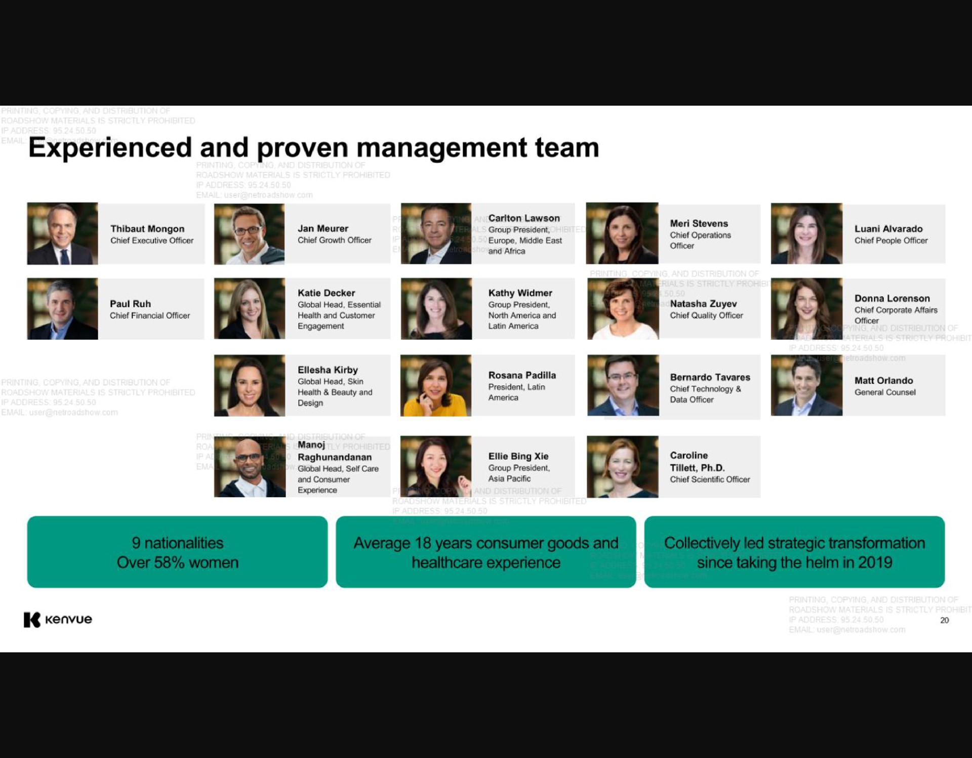 experienced and proven management team | Kenvue