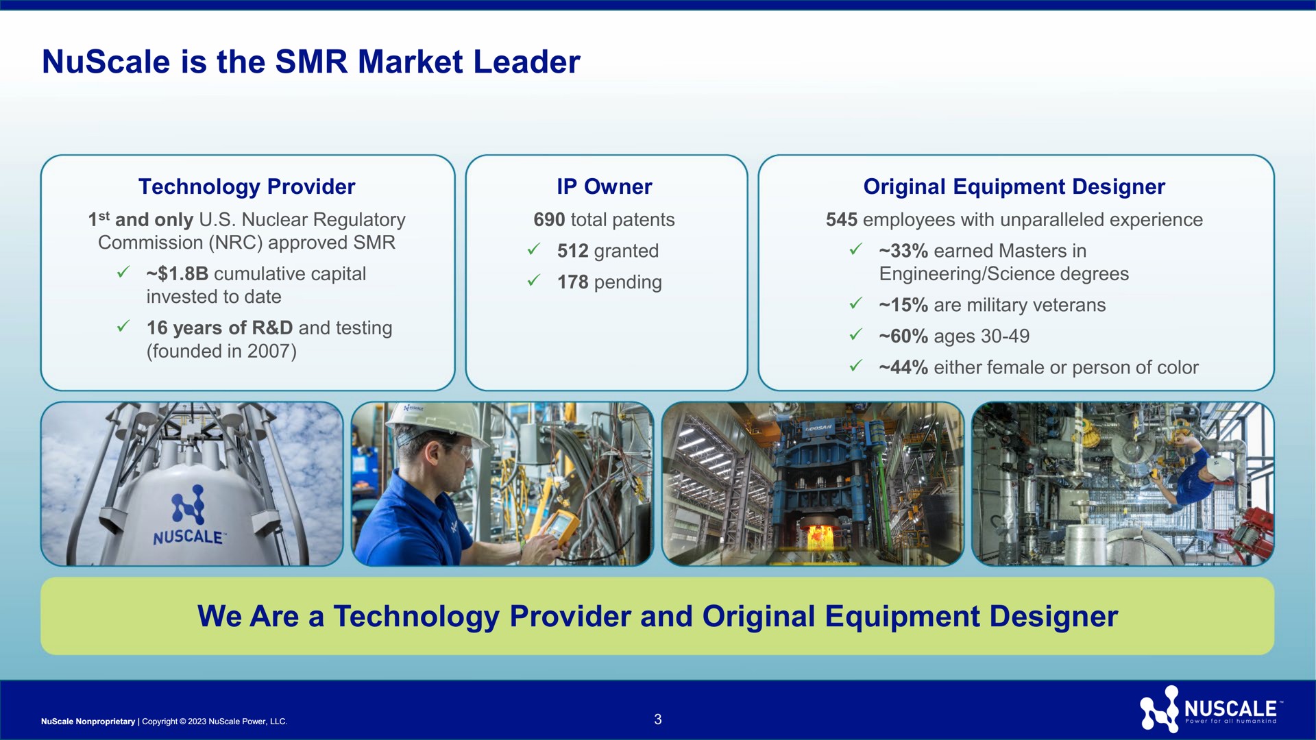 is the market leader we are a technology provider and original equipment designer | Nuscale