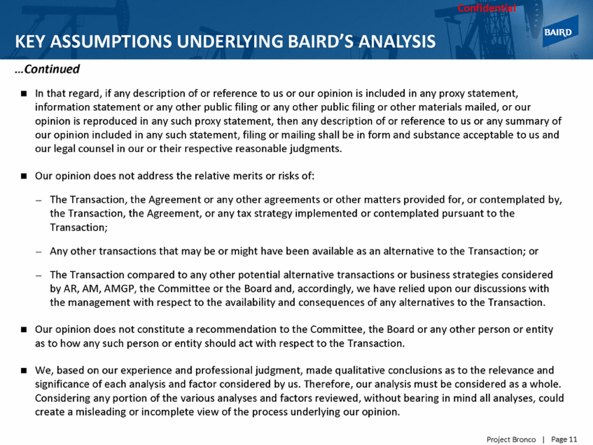 key assumptions underlying analysis | Baird