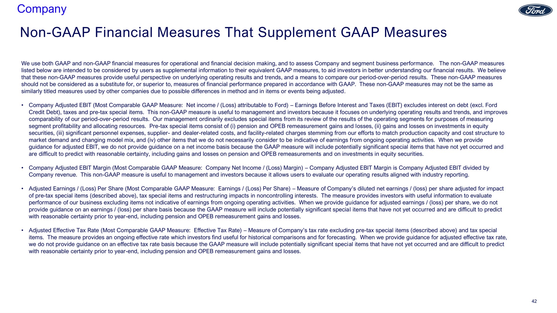 company non financial measures that supplement measures | Ford