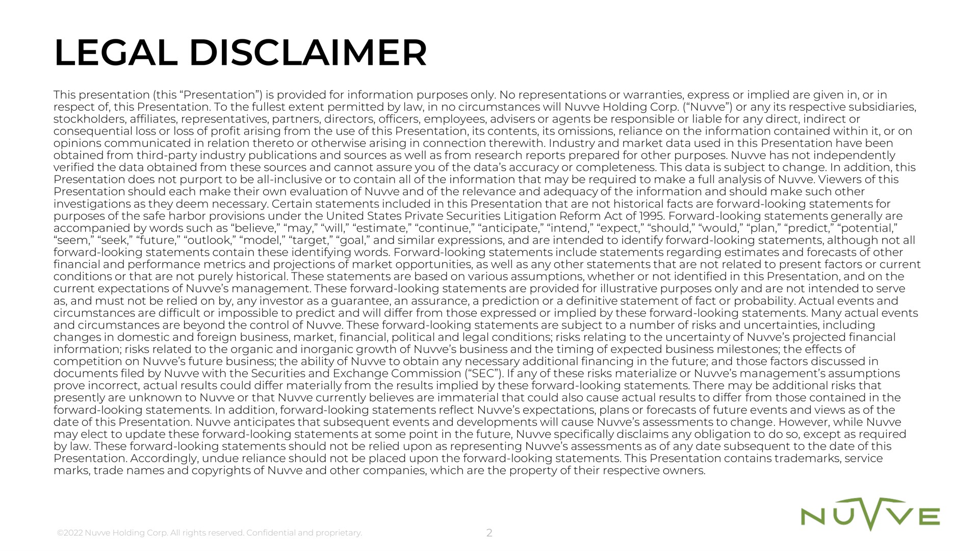 legal disclaimer dis claimer | Nuvve