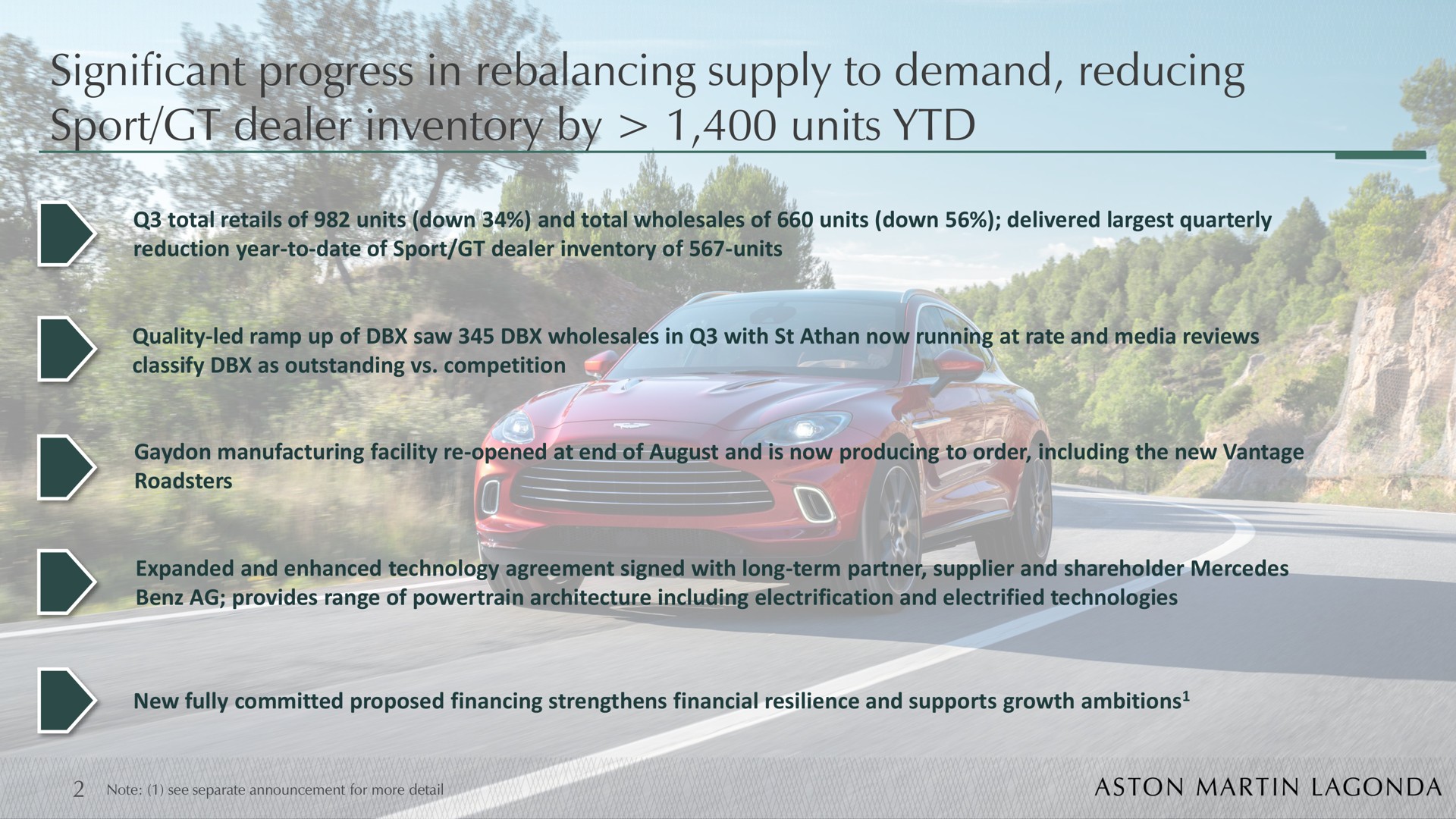 significant progress in supply to demand reducing sport dealer inventory by units | Aston Martin Lagonda
