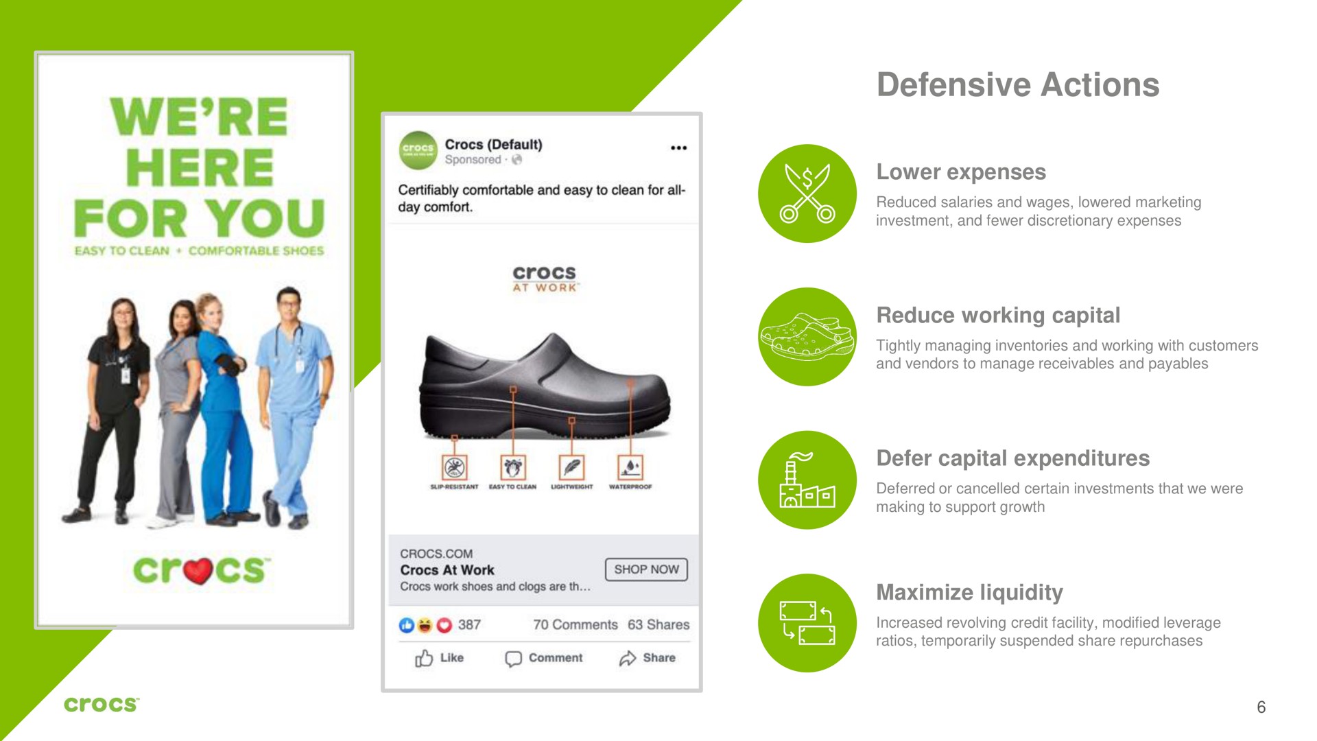 defensive actions we here for you at work defer capital expenditures | Crocs