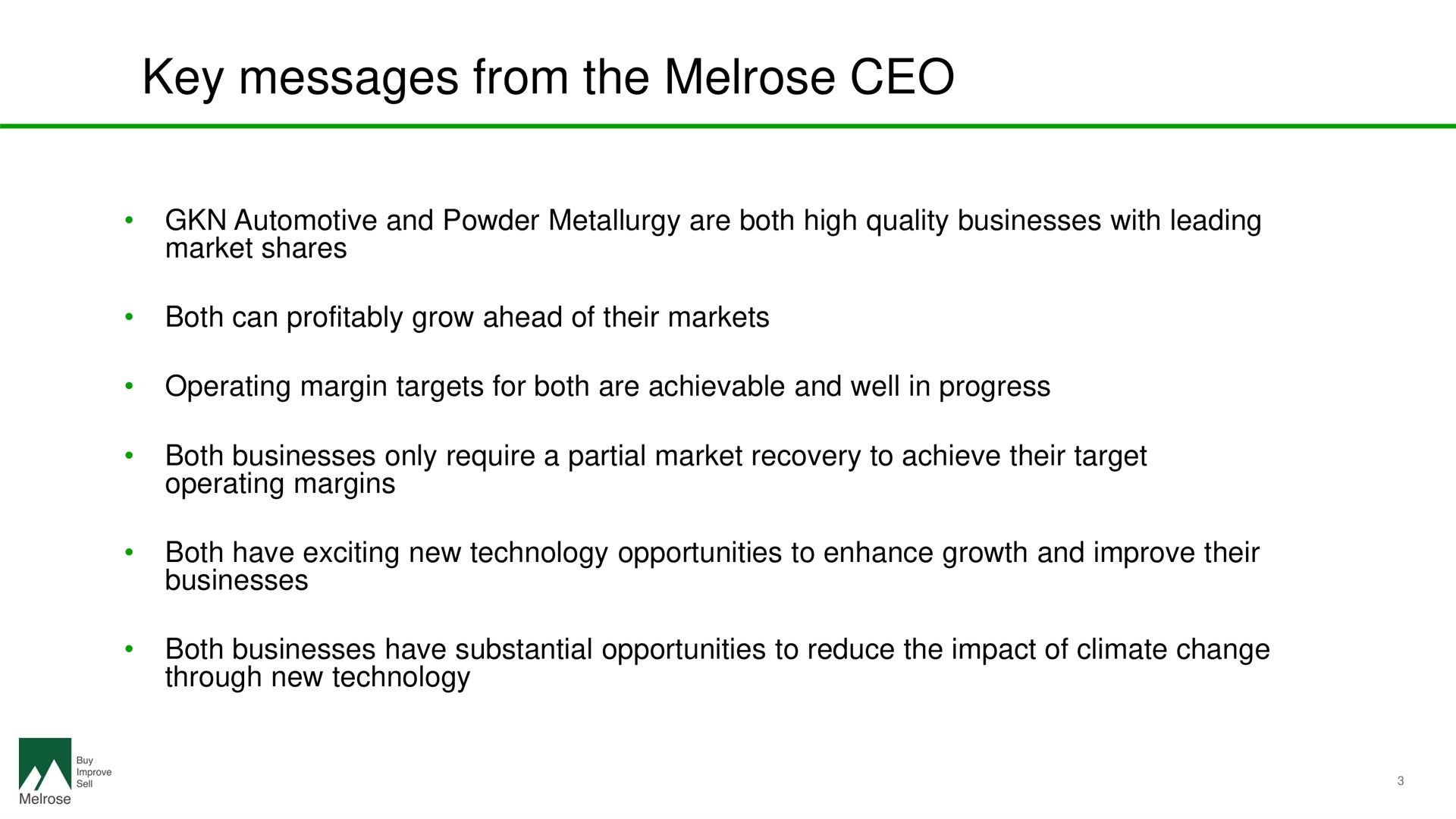 key messages from the | Melrose