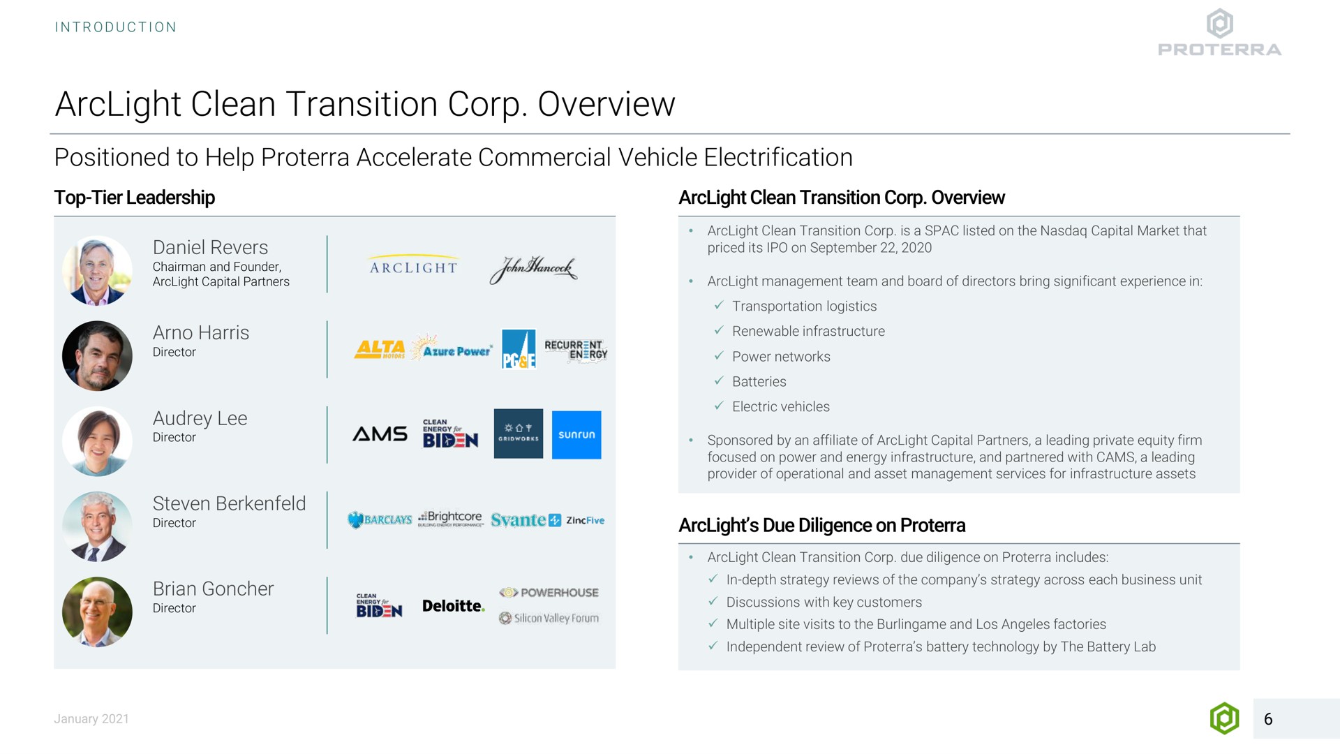 clean transition corp overview positioned to help accelerate commercial vehicle electrification top tier leadership revers lee steven fro due diligence on bib | Proterra