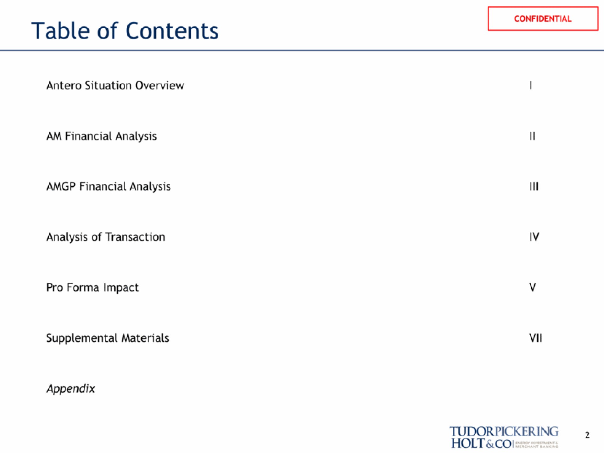 table of contents am financial analysis analysis of transaction supplemental materials holt | Tudor, Pickering, Holt & Co