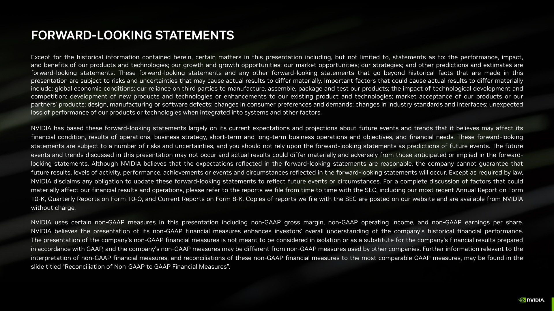 forward looking statements | NVIDIA