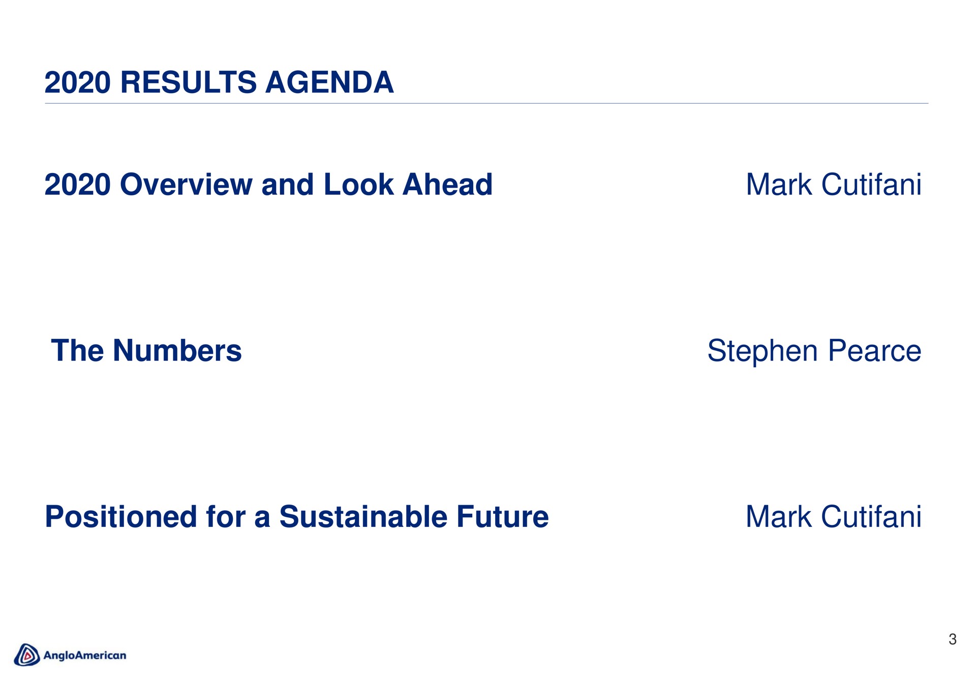 results agenda overview and look ahead mark the numbers positioned for a sustainable future mark | AngloAmerican