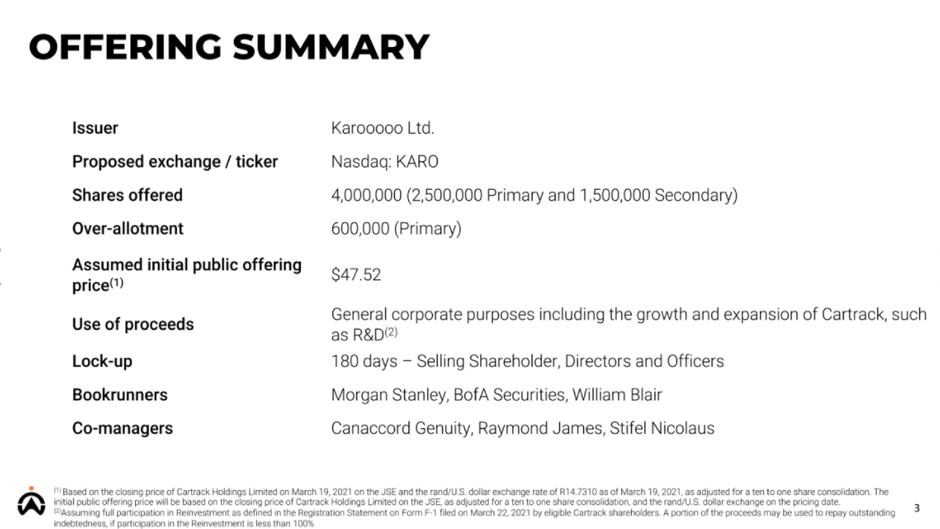offering summary | Karooooo