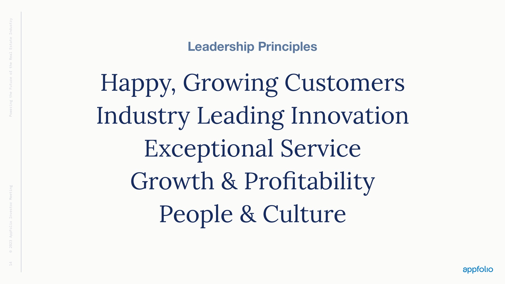 leadership principles happy growing customers industry leading innovation exceptional service growth pro people culture profitability | AppFolio
