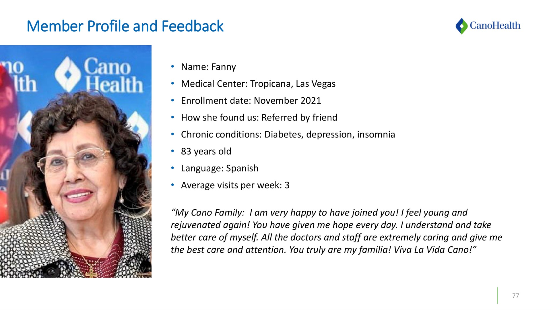 member profile and feedback | Cano Health