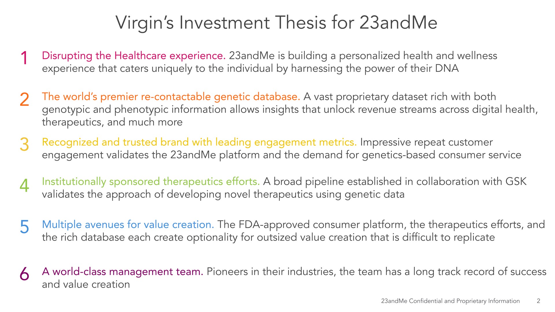 virgin investment thesis for | 23andMe