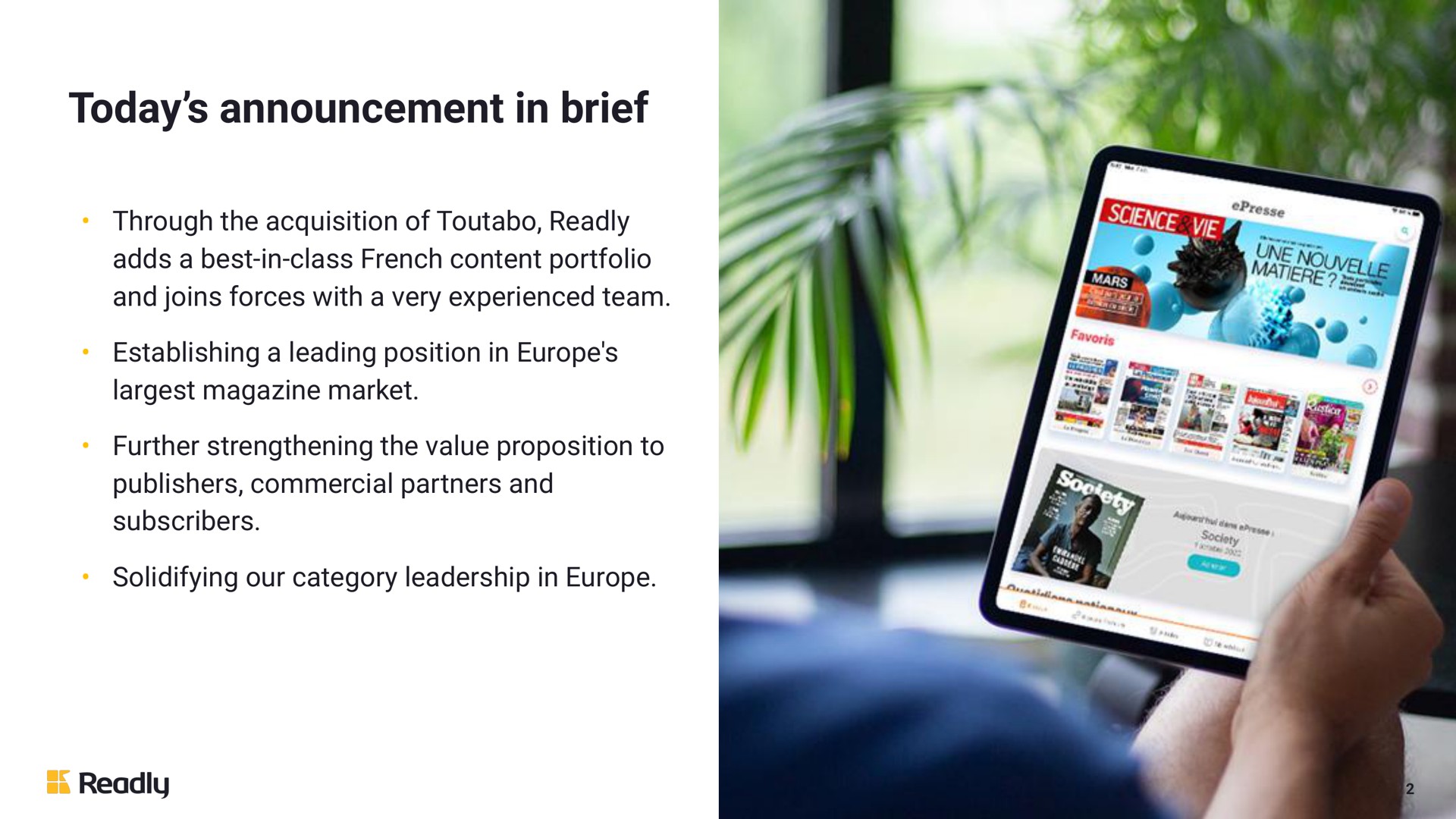 today announcement in brief | Readly