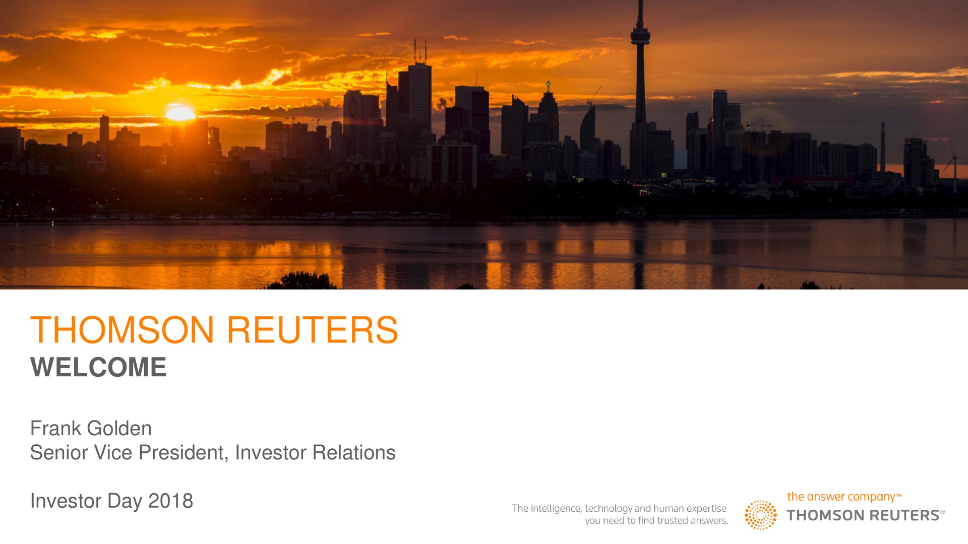 welcome frank golden senior vice president investor relations investor day | Thomson Reuters