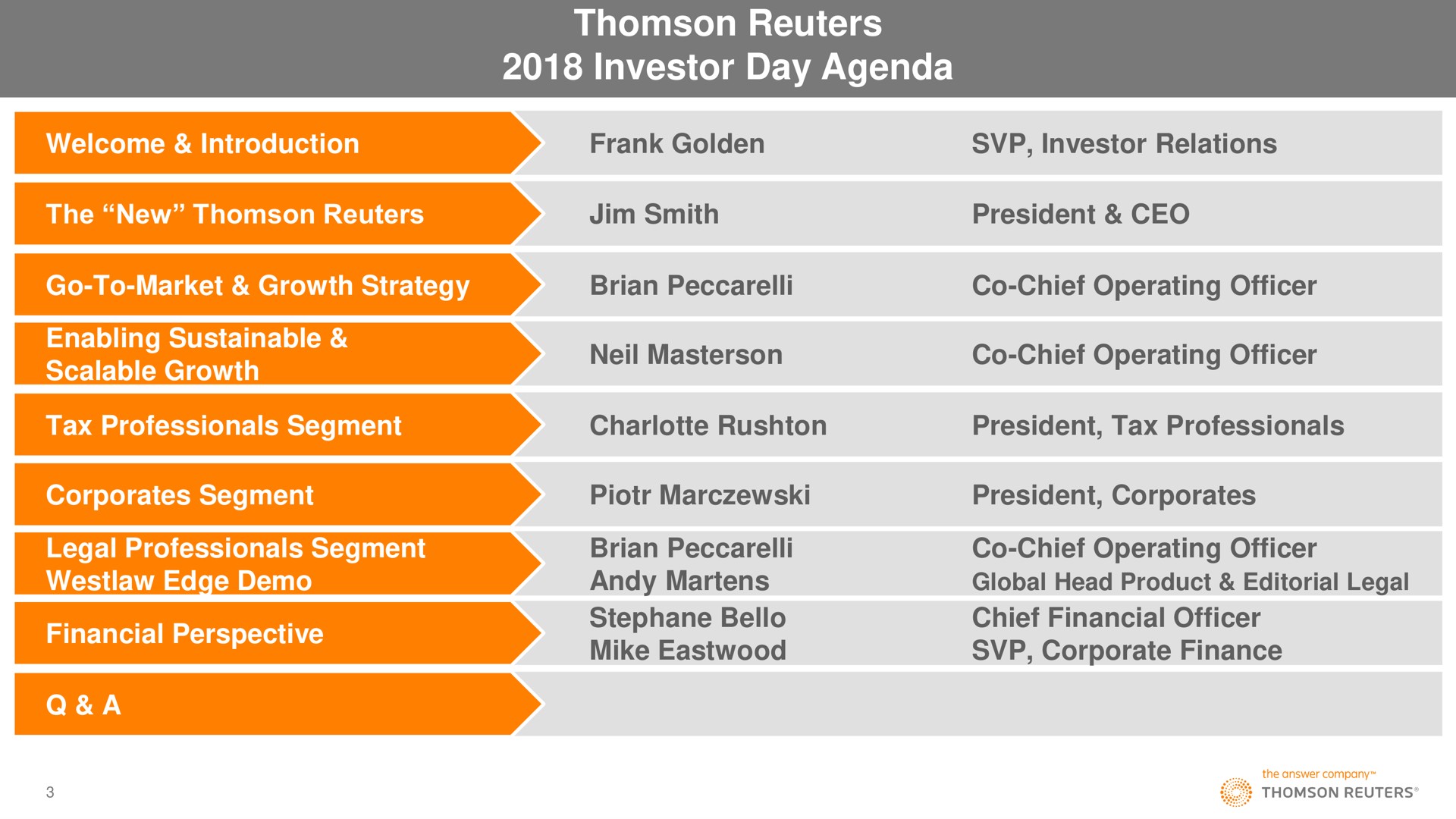 investor day agenda | Thomson Reuters