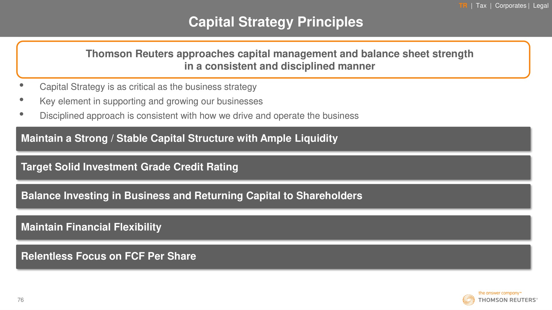 capital strategy principles | Thomson Reuters