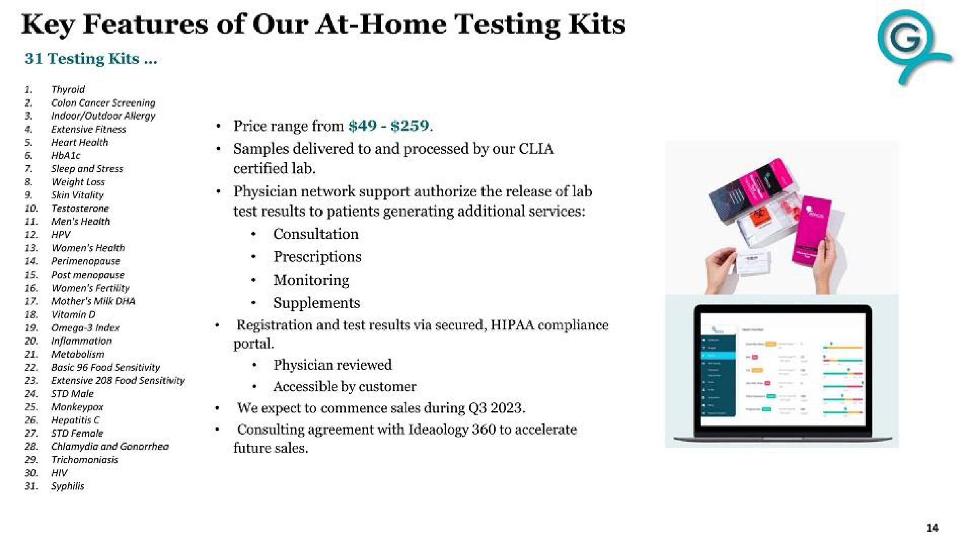 key features of our at home testing kits | G Medical Innovations