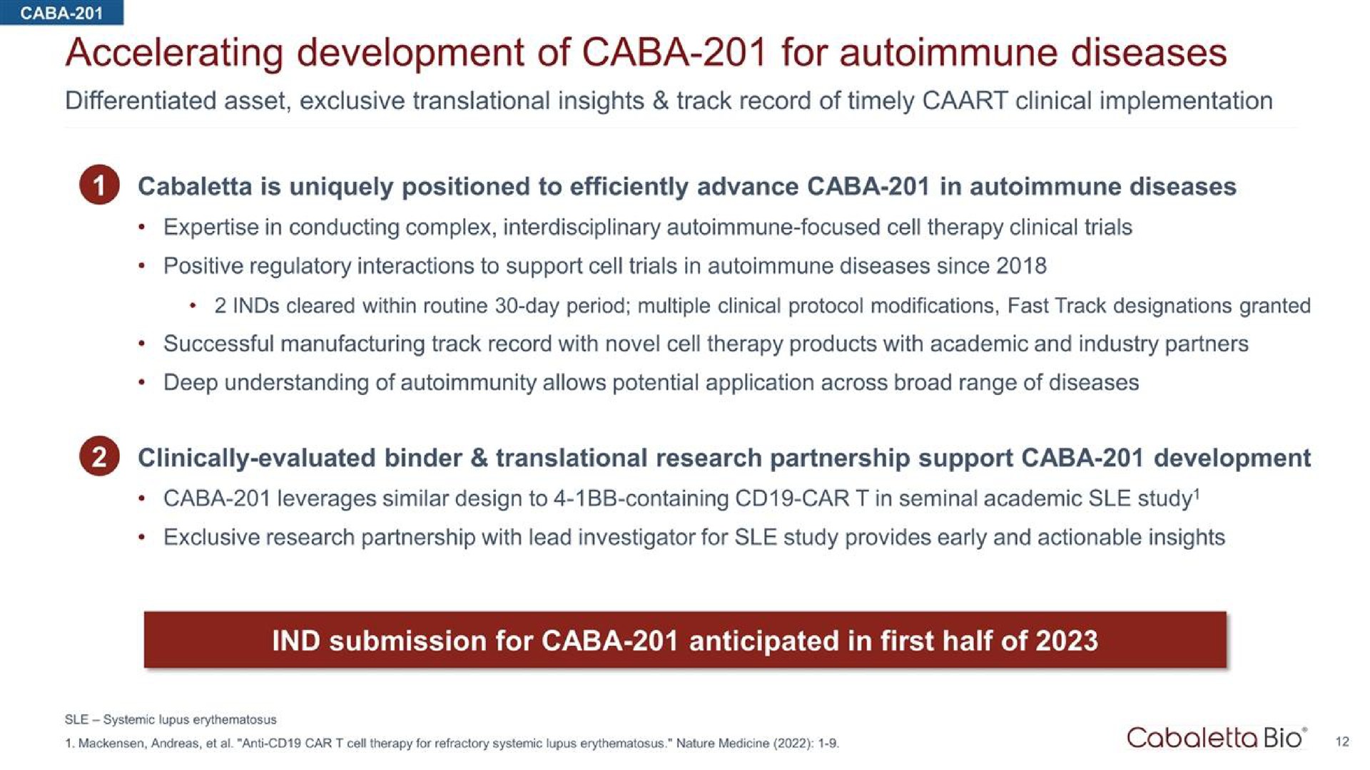 accelerating development of caba for diseases | Cabaletta Bio