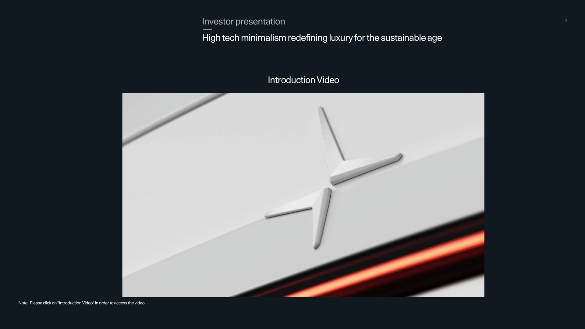 investor presentation high tech minimalism redefining luxury for the sustainable age introduction video | Polestar