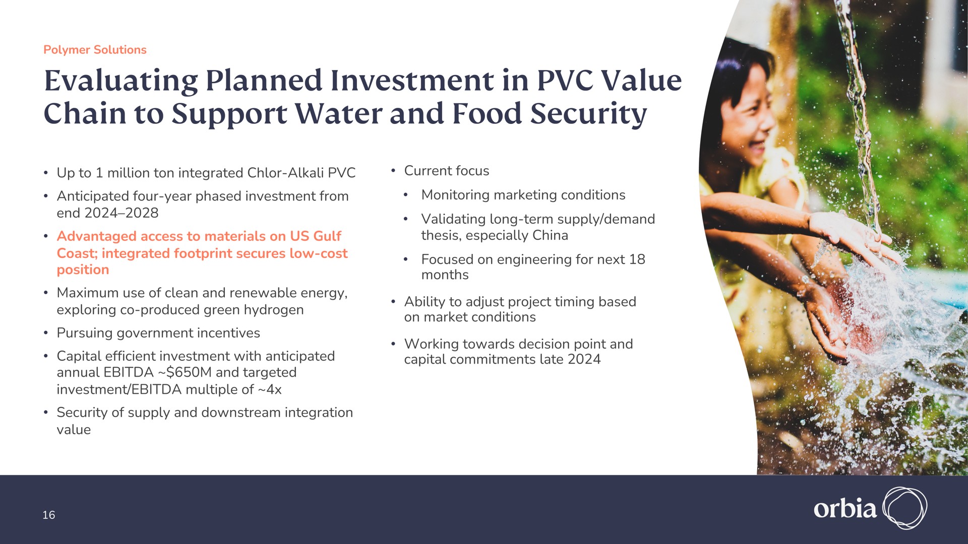 evaluating planned investment in value chain to support water and food security | Orbia