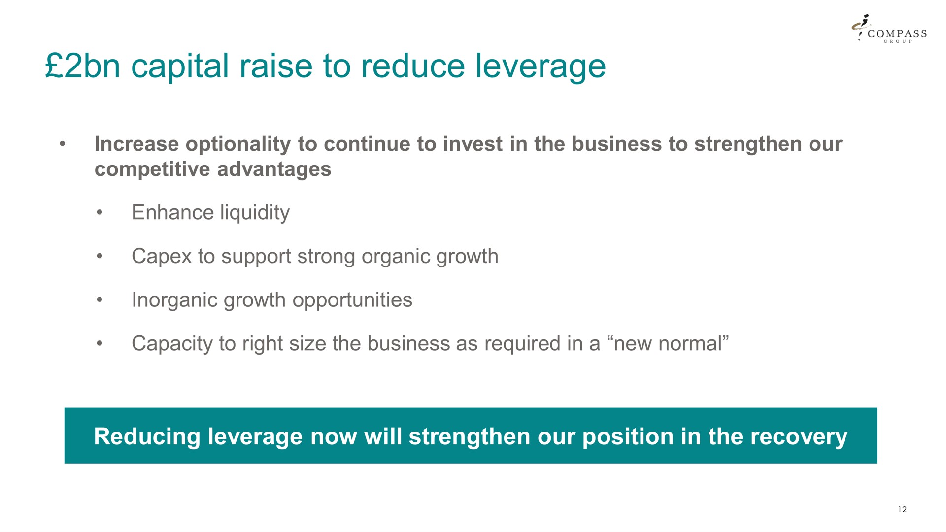 capital raise to reduce leverage | Compass Group