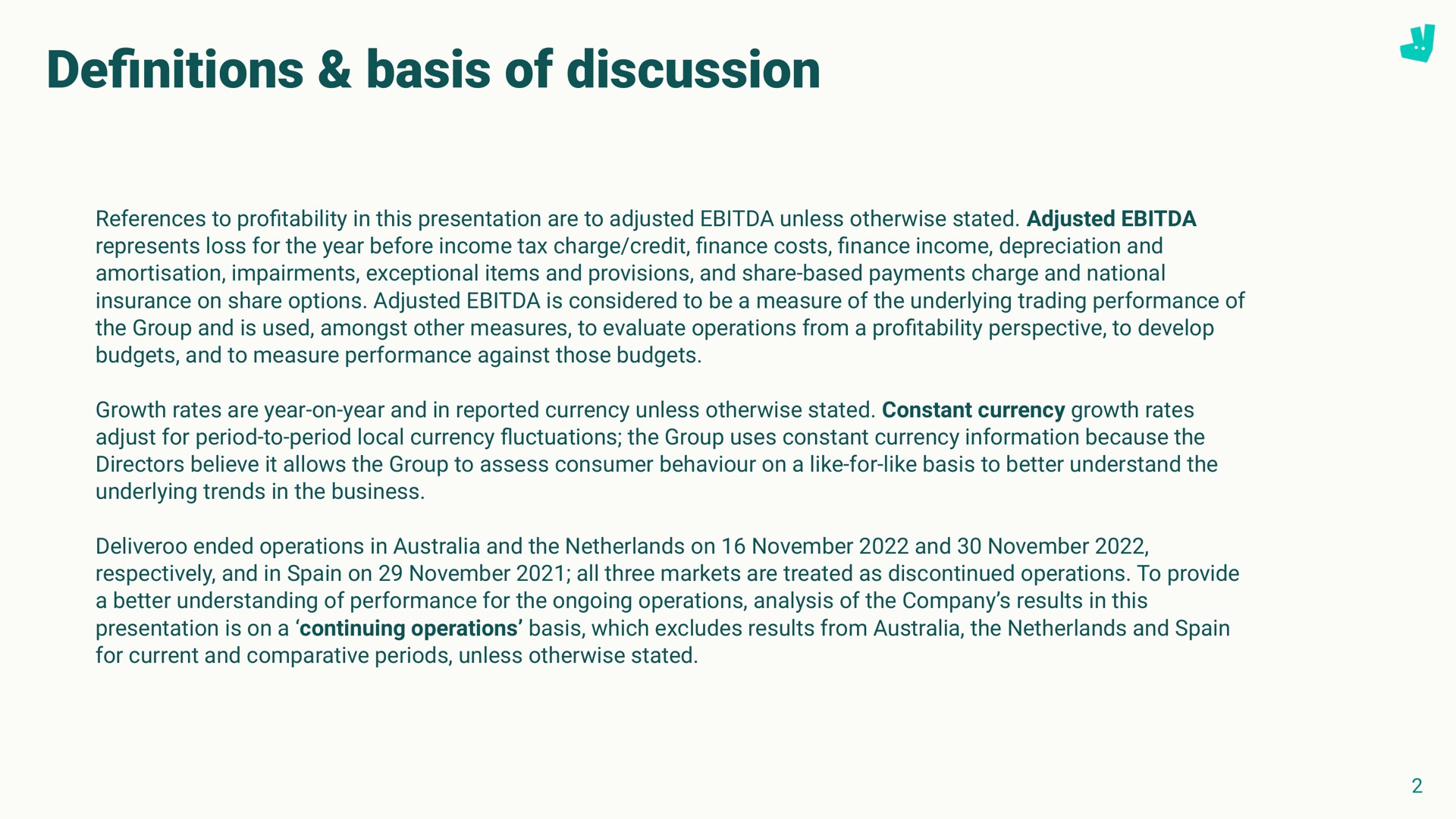 basis of discussion definitions | Deliveroo