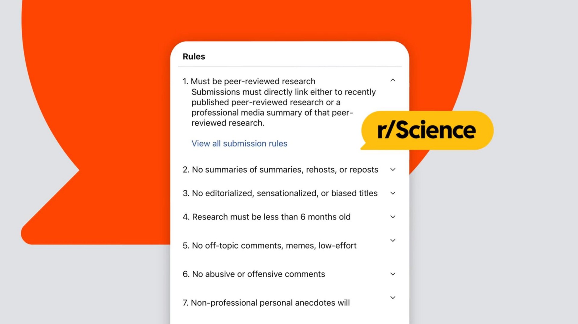 rules must be peer reviewed research submissions must directly link either to recently published peer reviewed research or a professional media summary of that peer reviewed research view all submission rules science no summaries of summaries or no editorialized or biased titles research must be less than months old no off topic comments low effort no abusive or offensive comments non professional personal anecdotes will | Reddit