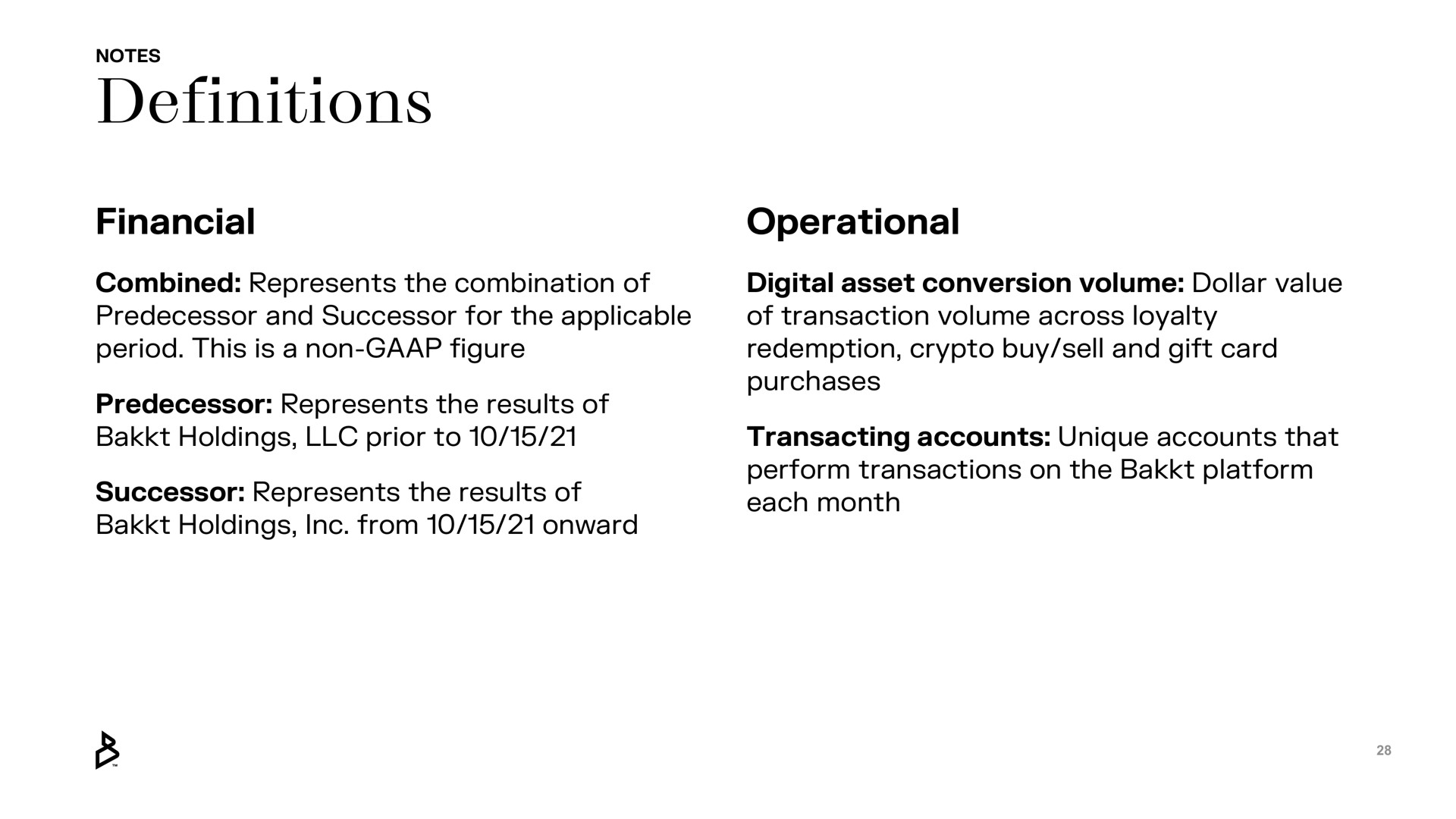 definitions financial operational | Bakkt