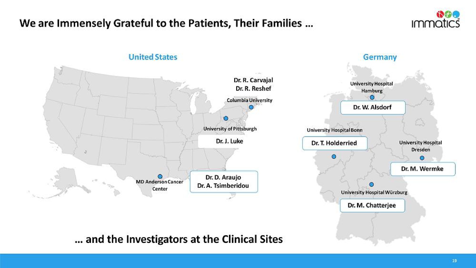 we are immensely grateful to the patients their families and the investigators at the clinical sites | Immatics