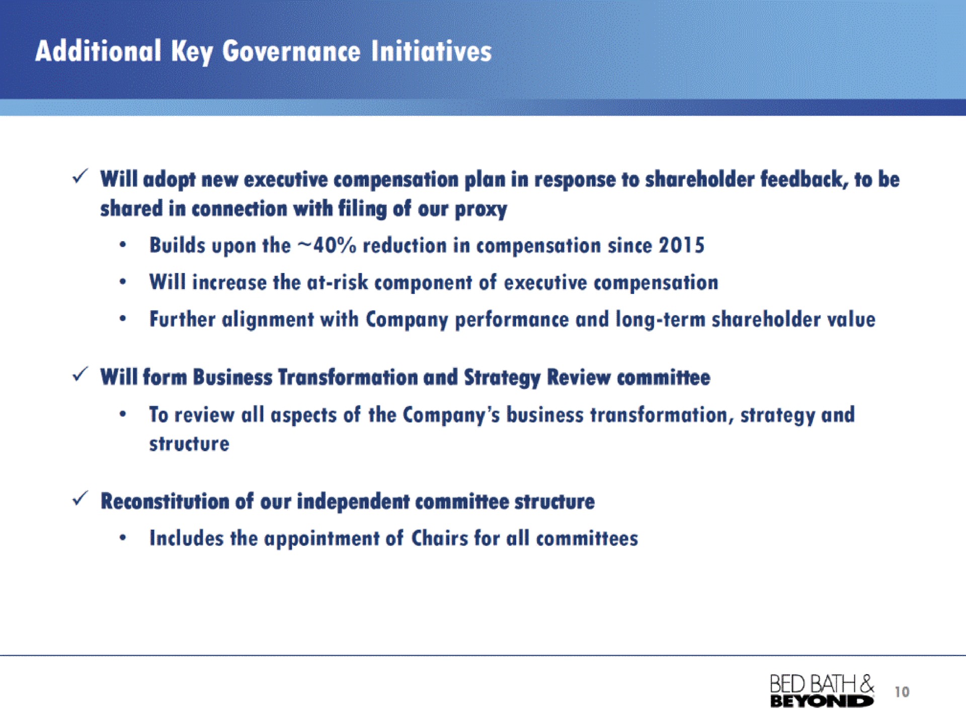 additional key governance initiatives bed bath | Bed Bath & Beyond