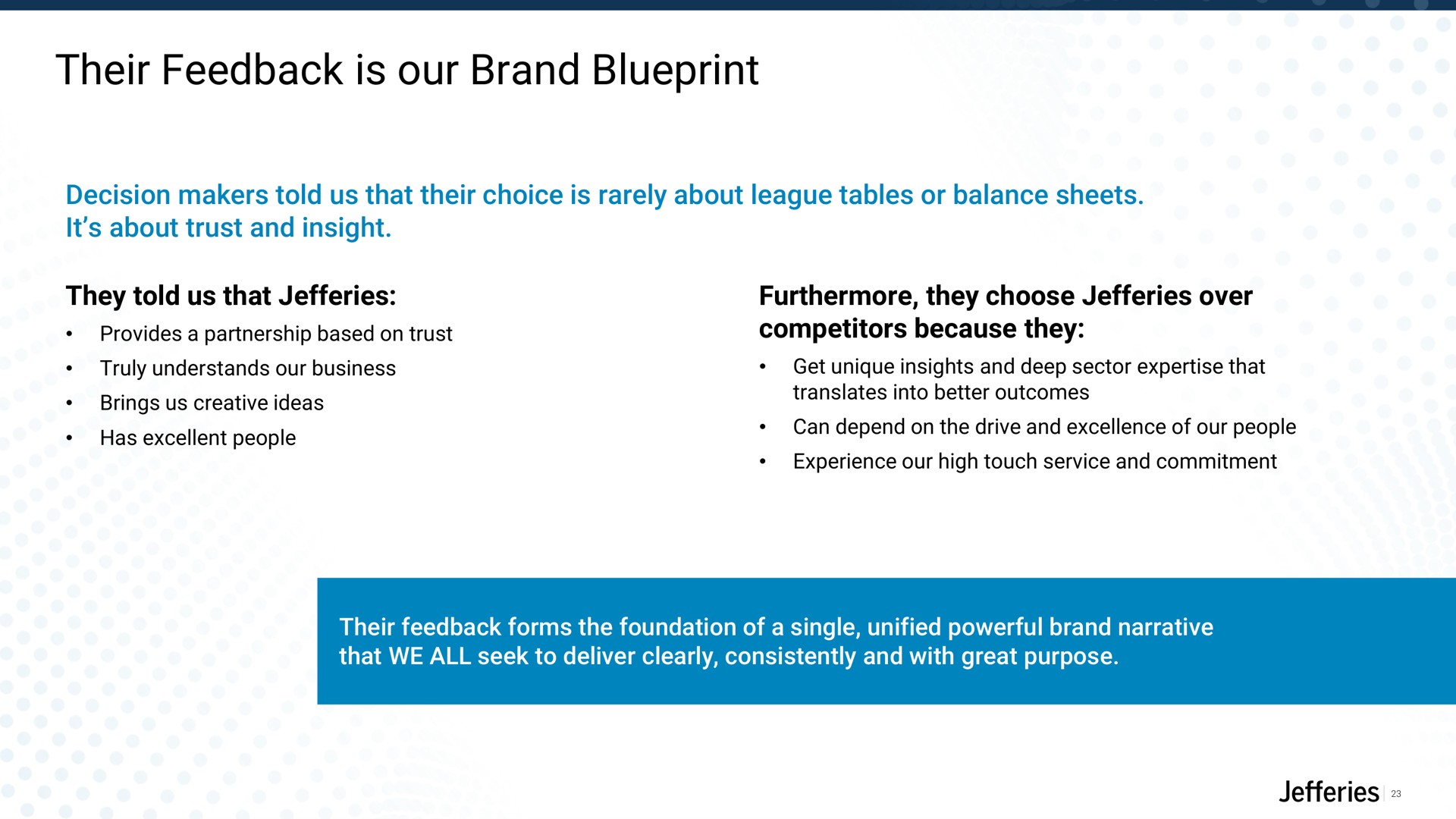 their feedback is our brand blueprint | Jefferies Financial Group
