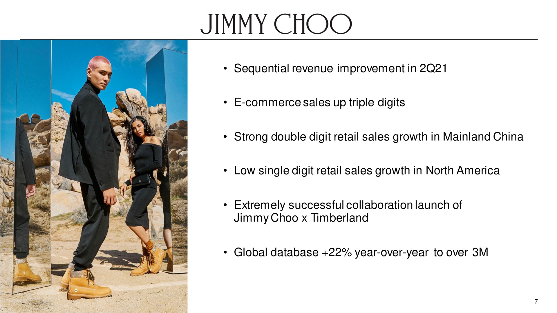 sequential revenue improvement in commerce sales up triple digits strong double digit retail sales growth in china low single digit retail sales growth in north extremely successful collaboration launch of jimmy timberland global year over year to over i | Capri Holdings