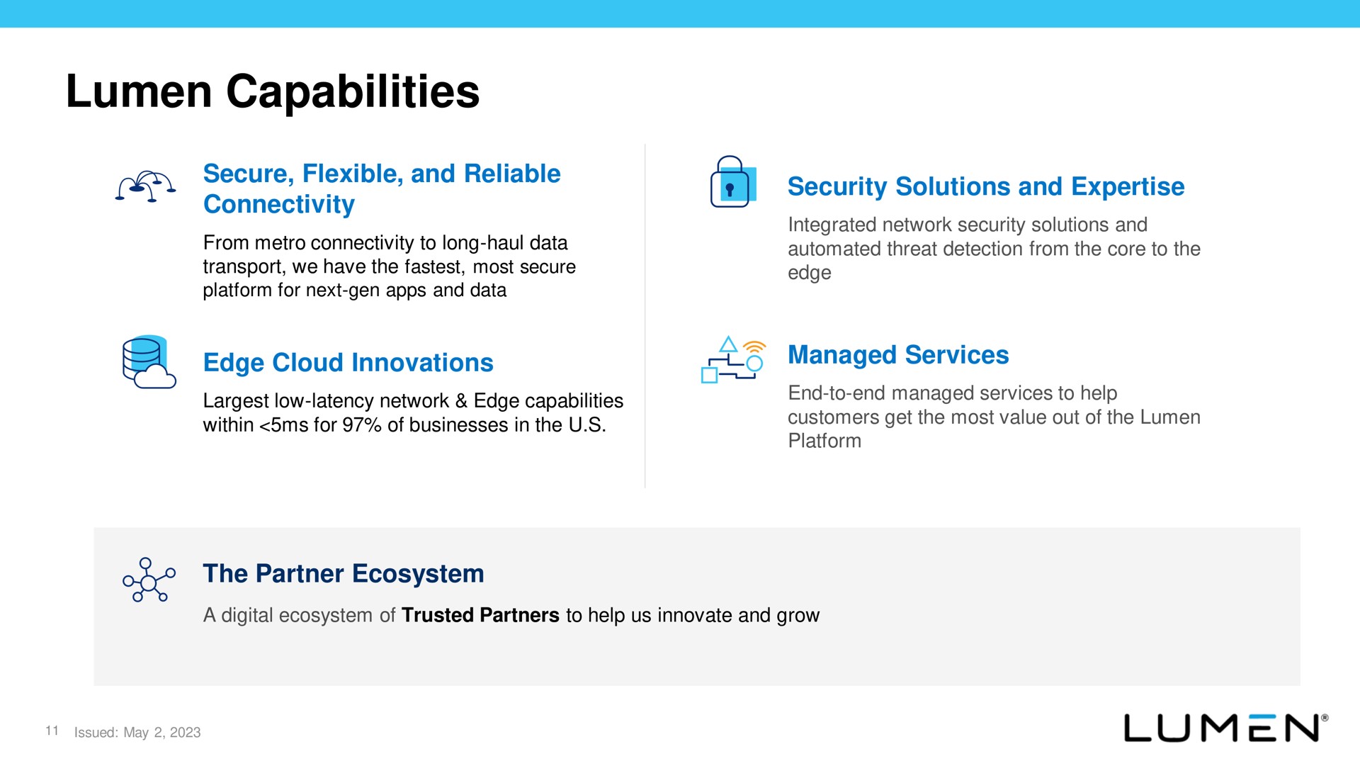 lumen capabilities secure flexible and reliable a edge cloud innovations security solutions and managed services the partner ecosystem | Lumen