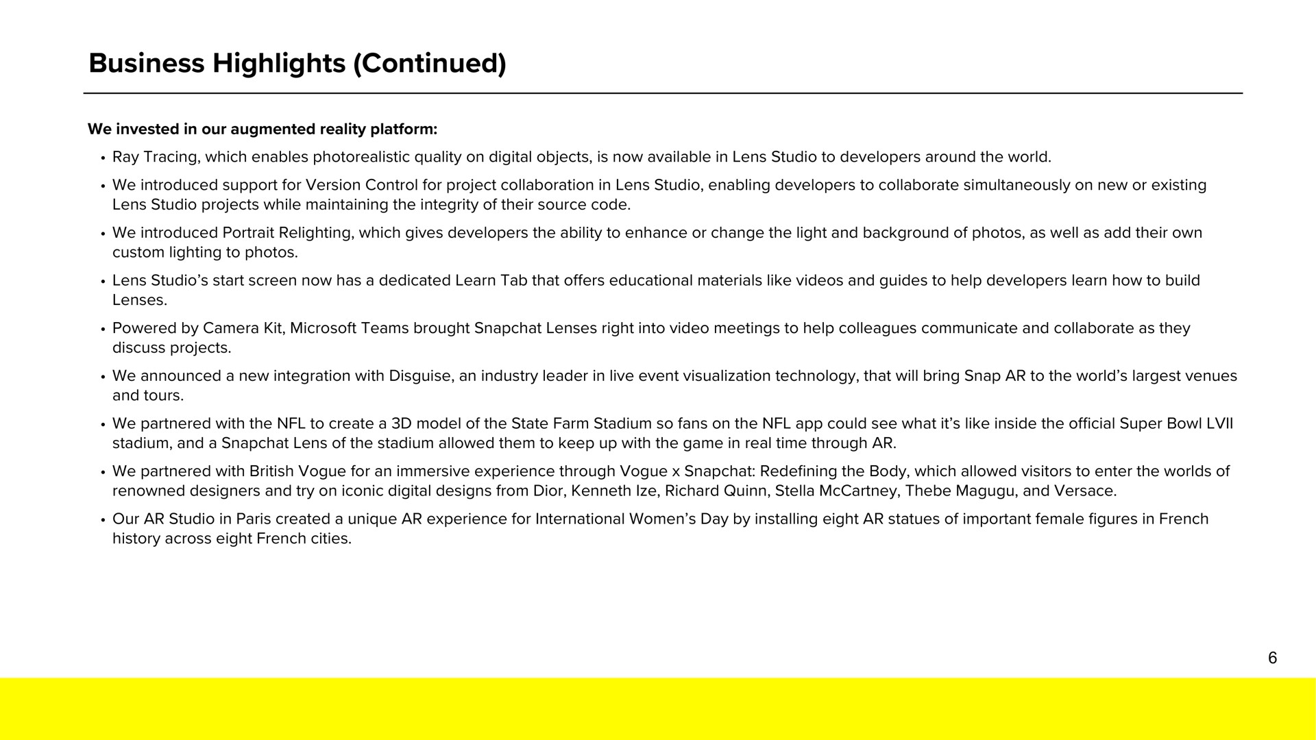 business highlights continued | Snap Inc