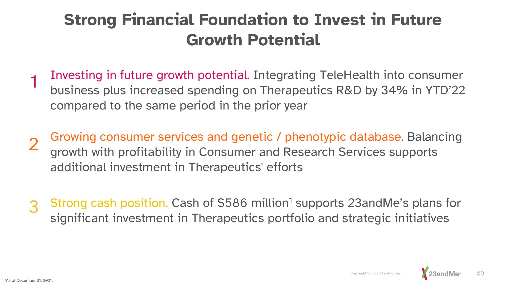 strong financial foundation to invest in future growth potential | 23andMe