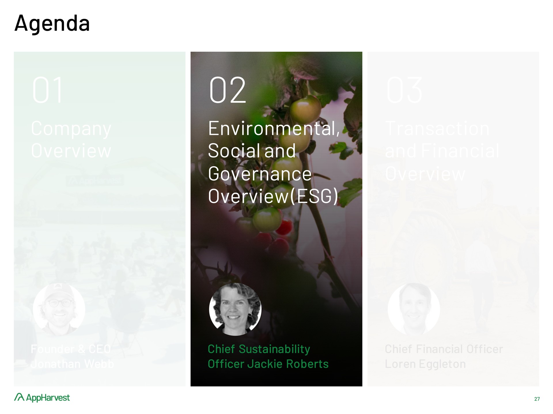 agenda company overview environmental social and governance overview transaction and financial overview | AppHarvest