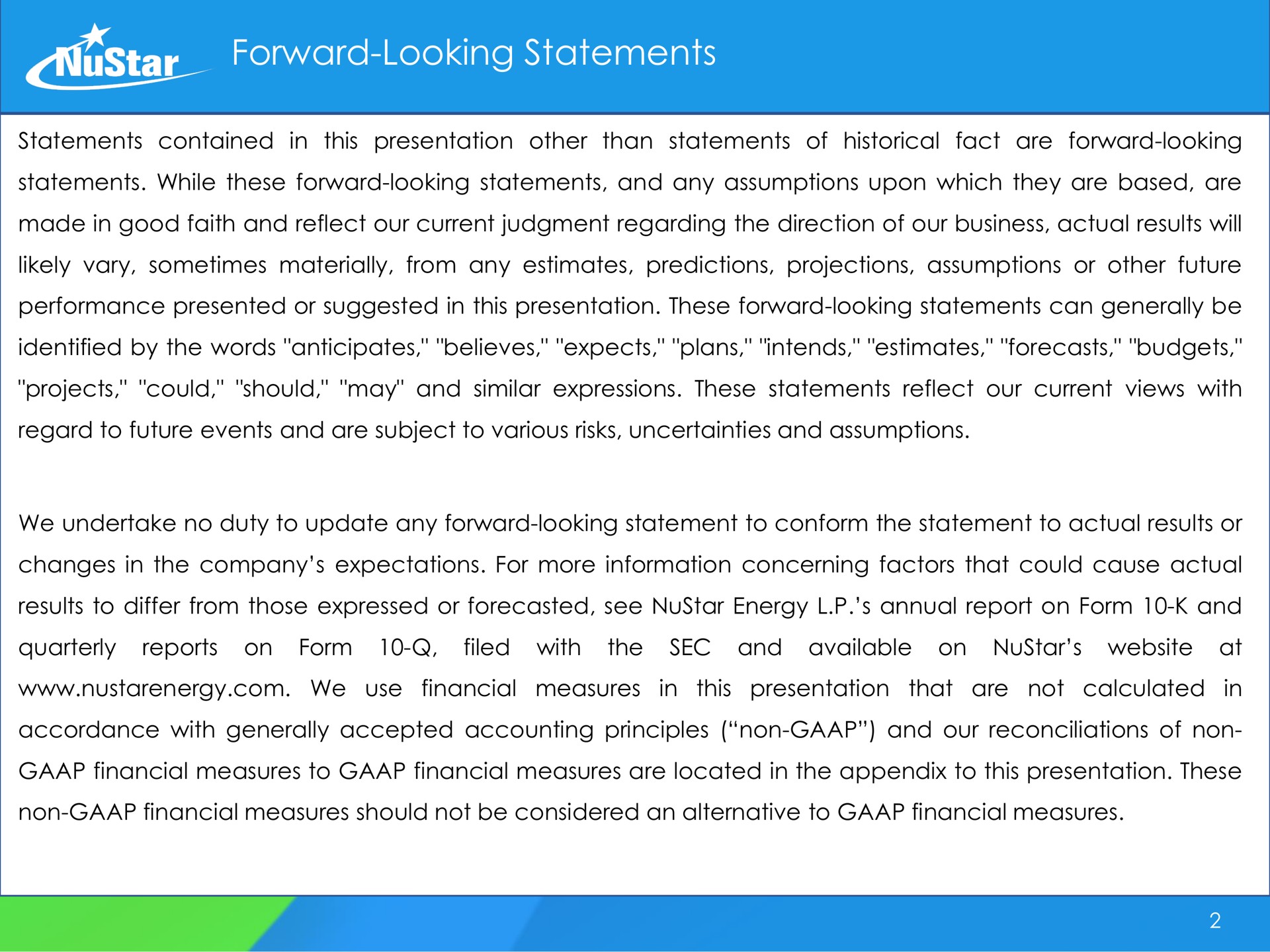 forward looking statements star | NuStar Energy