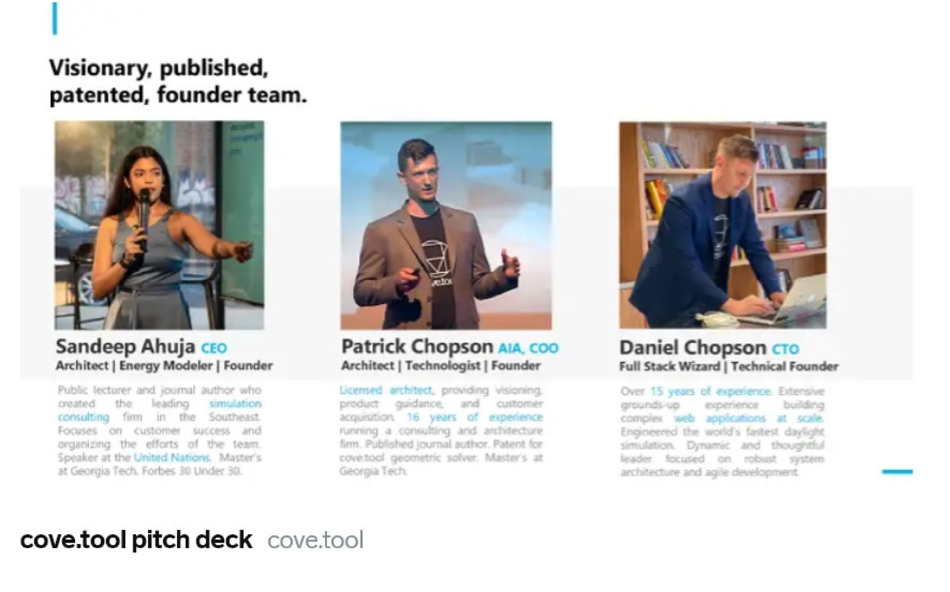 visionary published patented founder team cove tool pitch deck cove too | Covetool