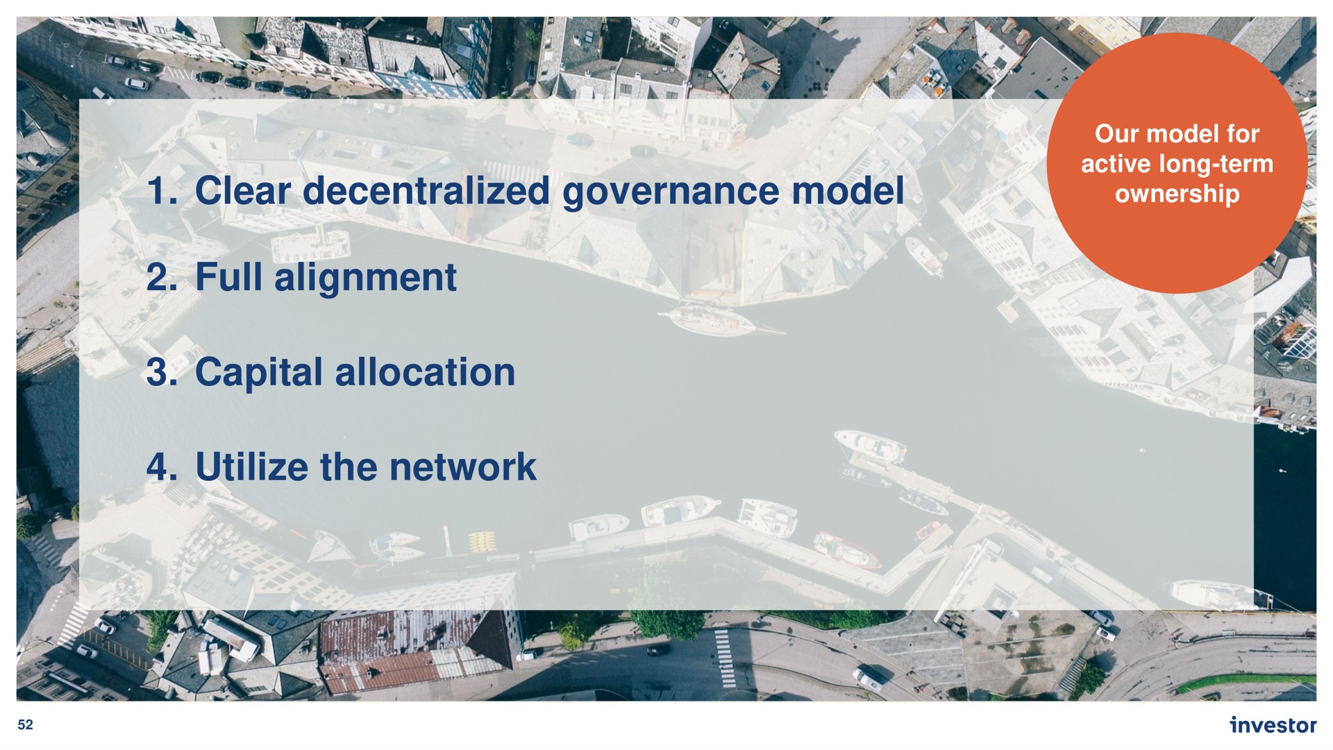 clear decentralized governance model full alignment capital allocation utilize the network | Investor AB