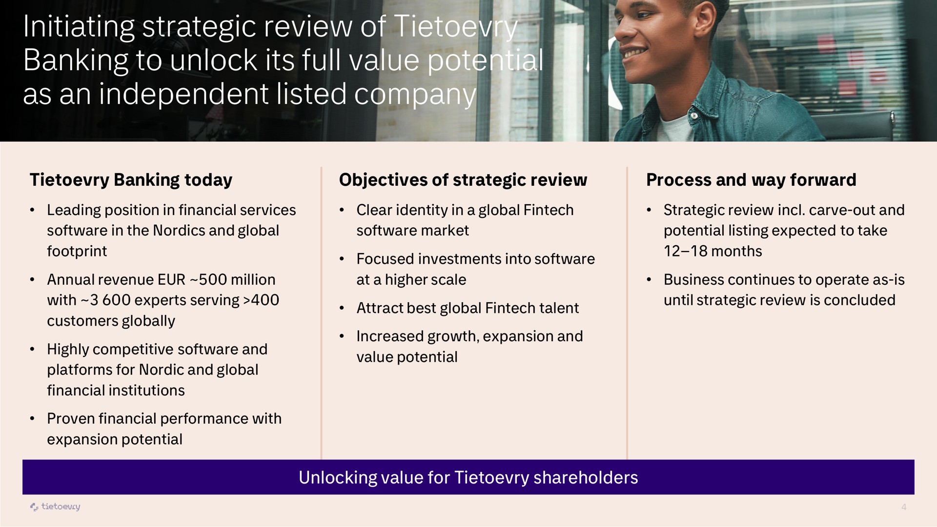 initiating strategic review of banking to unlock its full value potential as an independent listed company con | Tietoevry