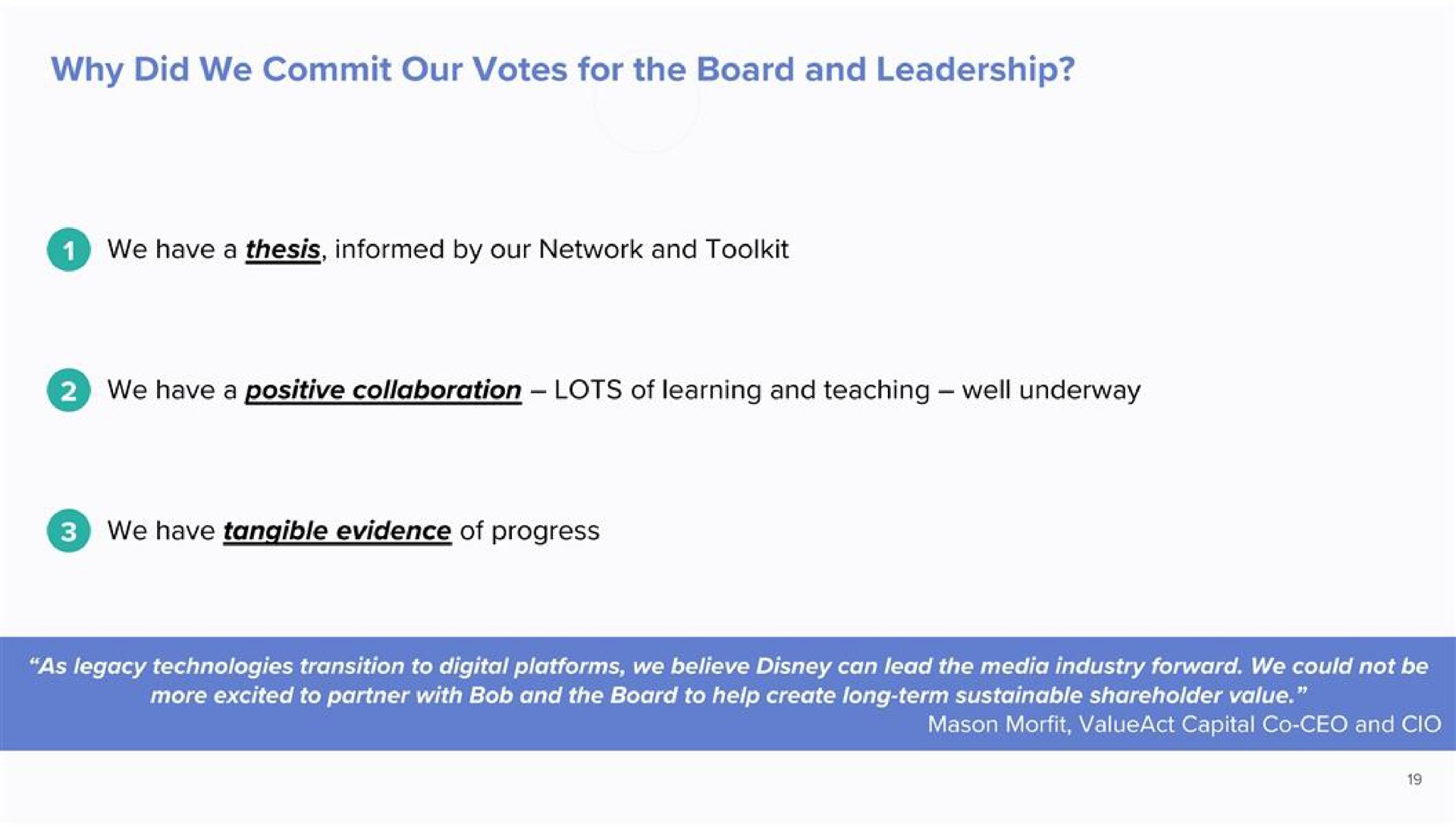 why did we commit our votes for the board and leadership | ValueAct Capital