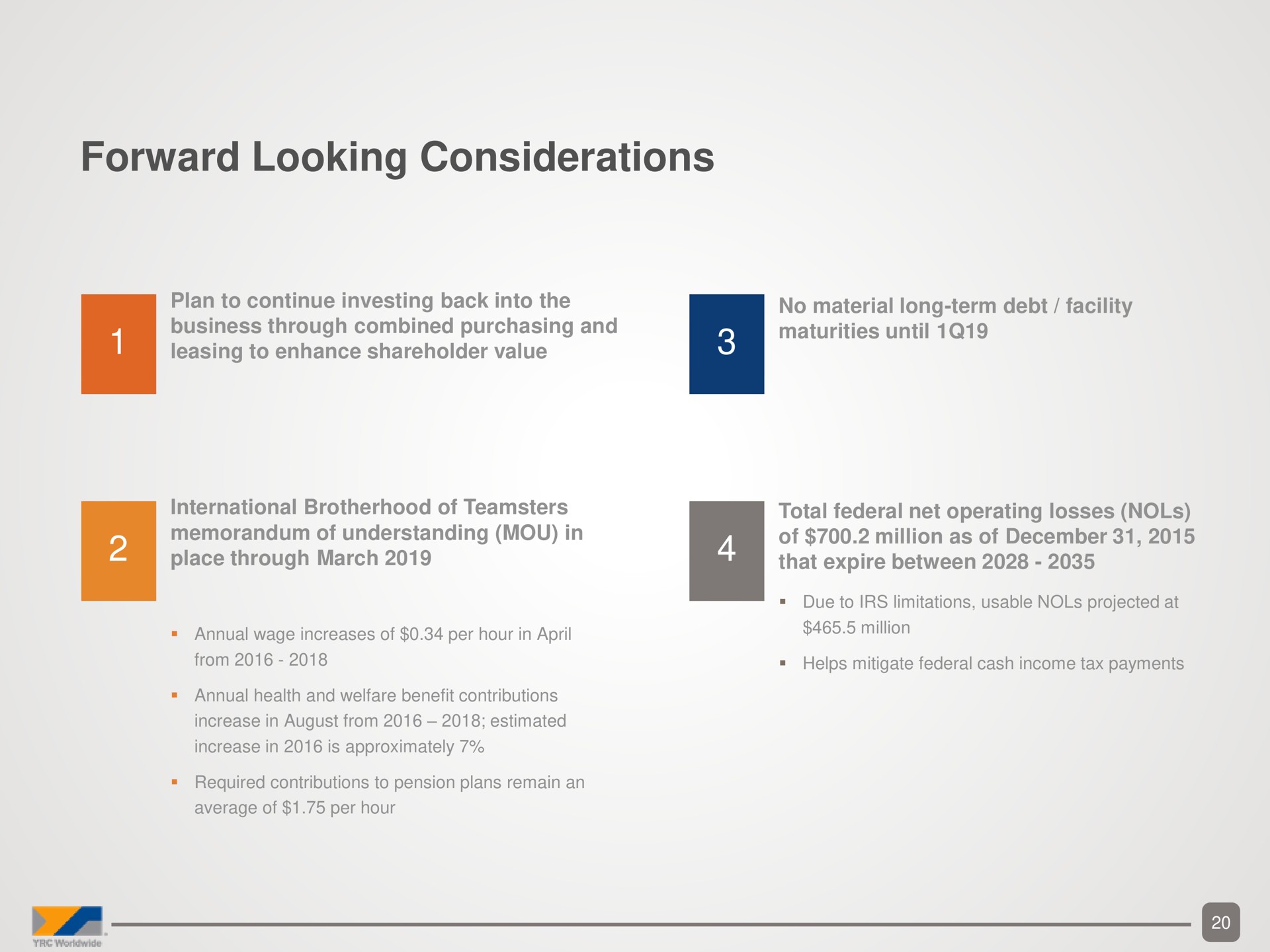 forward looking considerations | Yellow Corporation