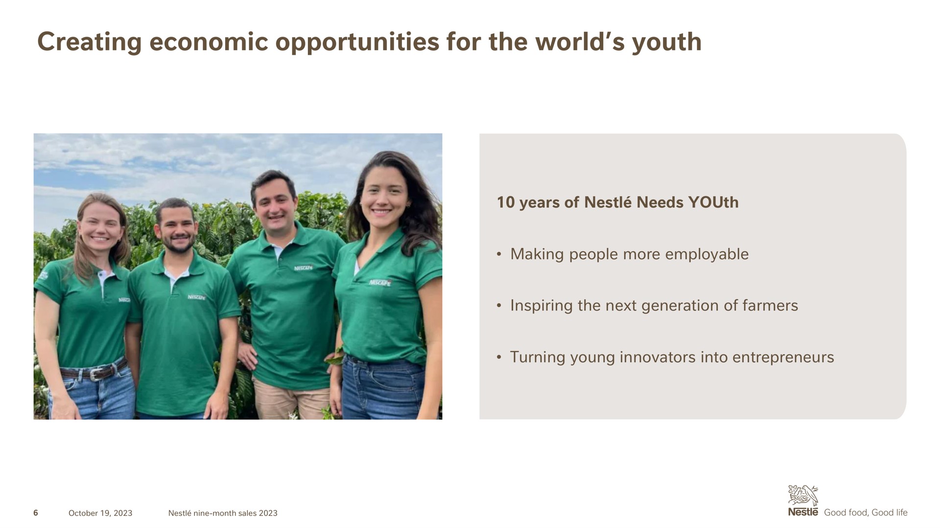 creating economic opportunities for the world youth | Nestle