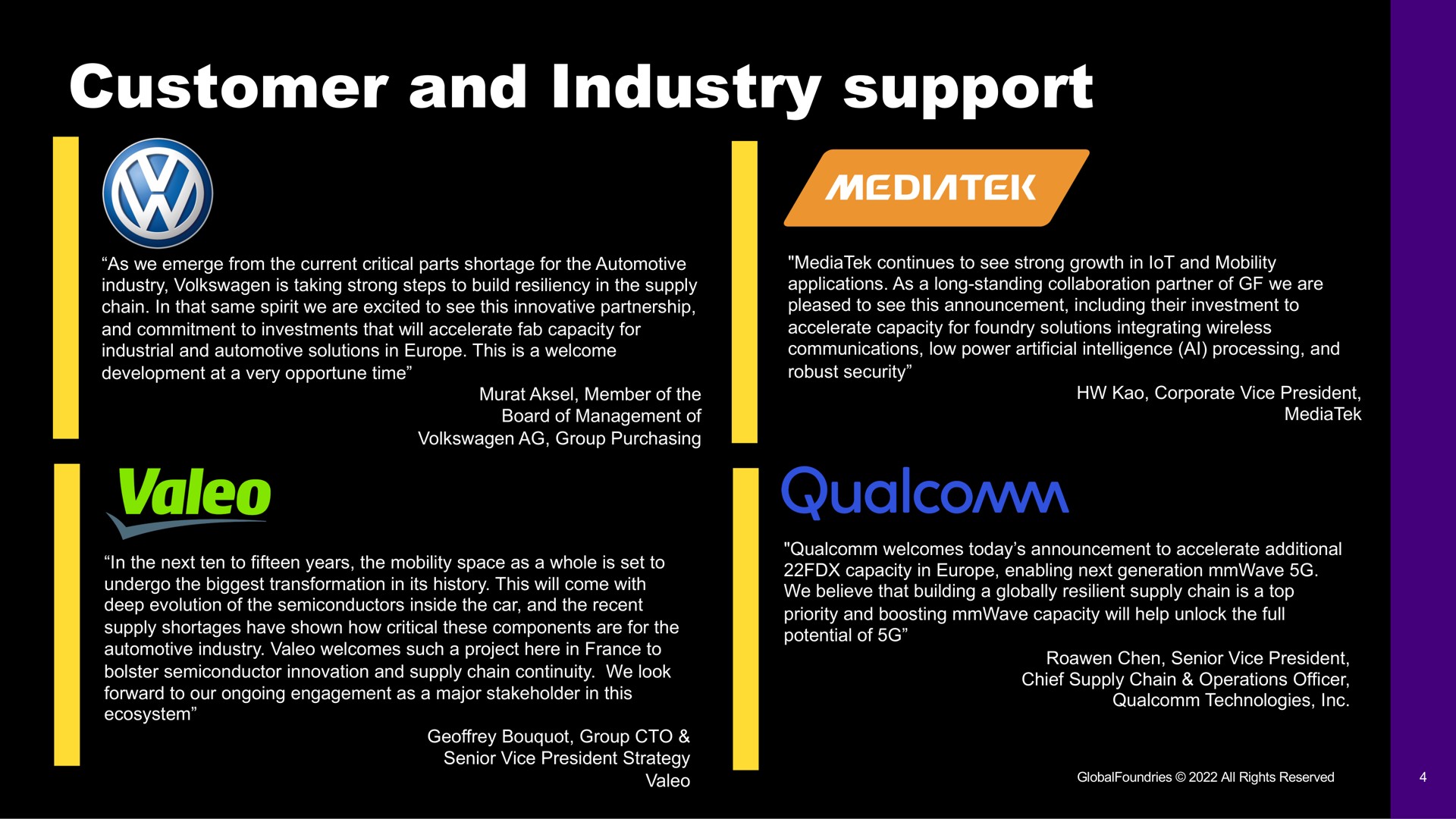 customer and industry support | GlobalFoundries