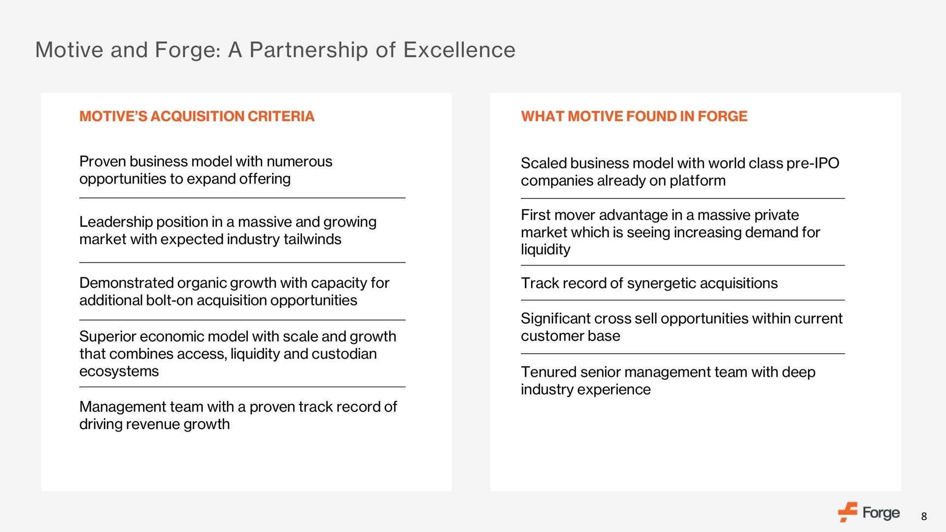 motive and forge a partnership of excellence | Forge