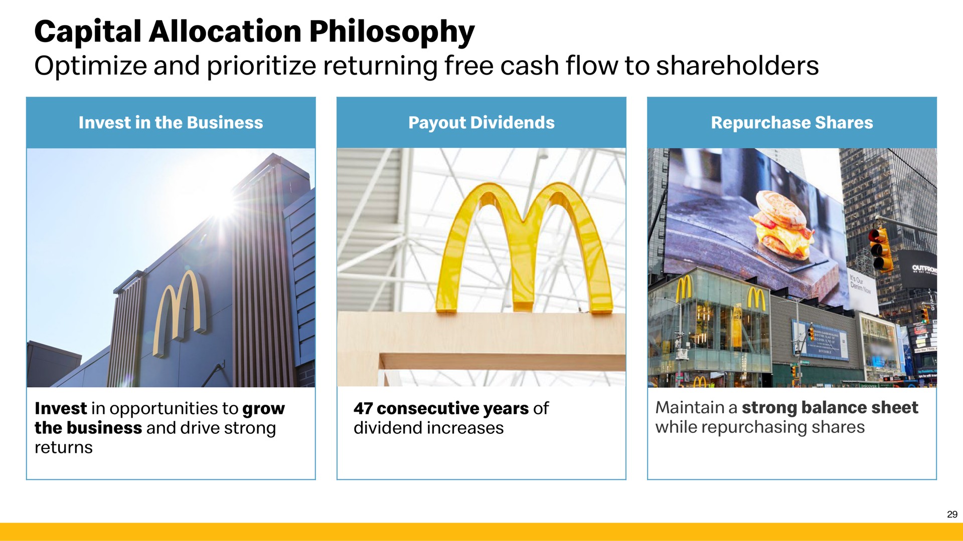 capital allocation philosophy optimize and returning free cash flow to shareholders | McDonald's