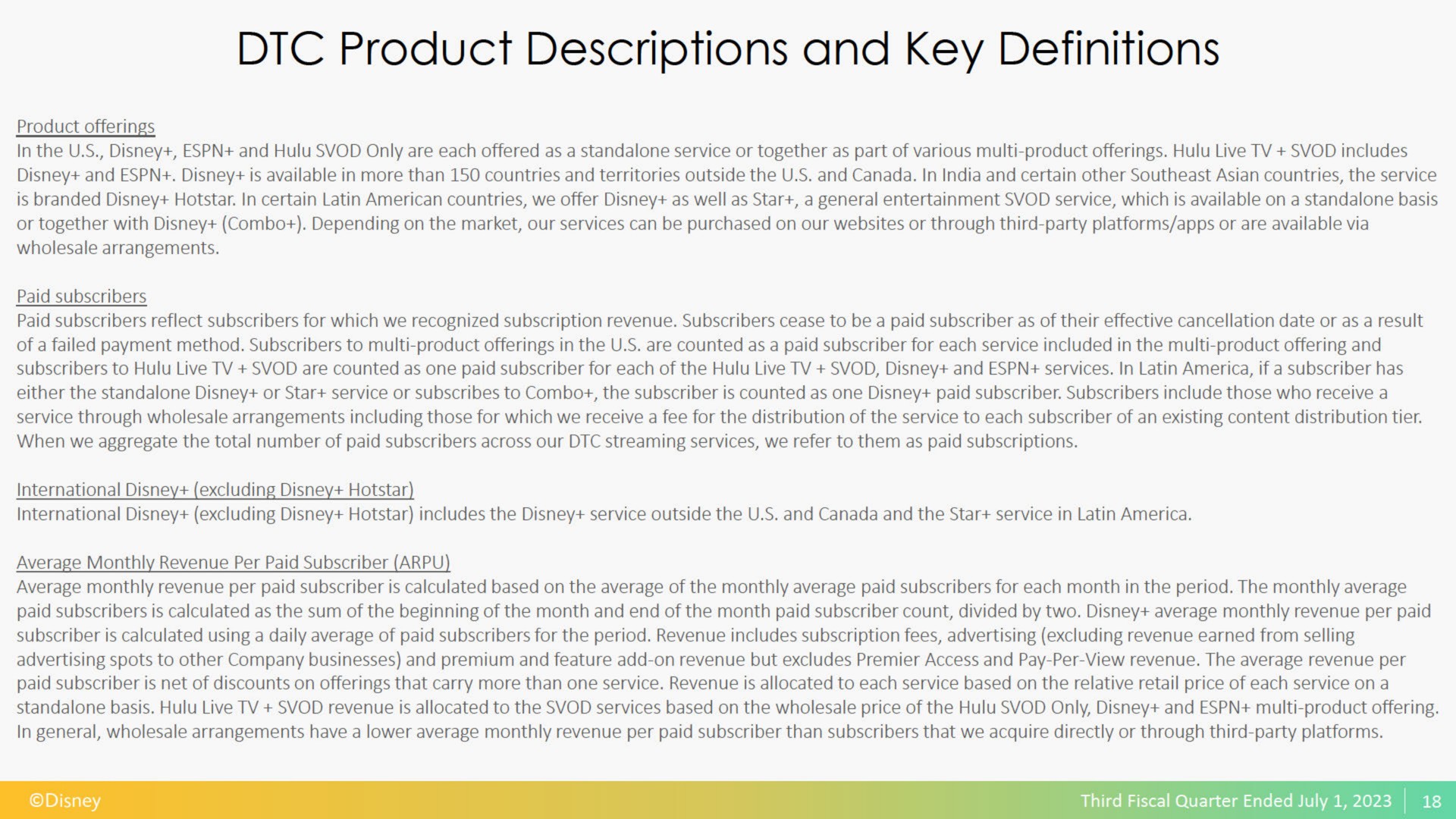 product descriptions and key definitions | Disney