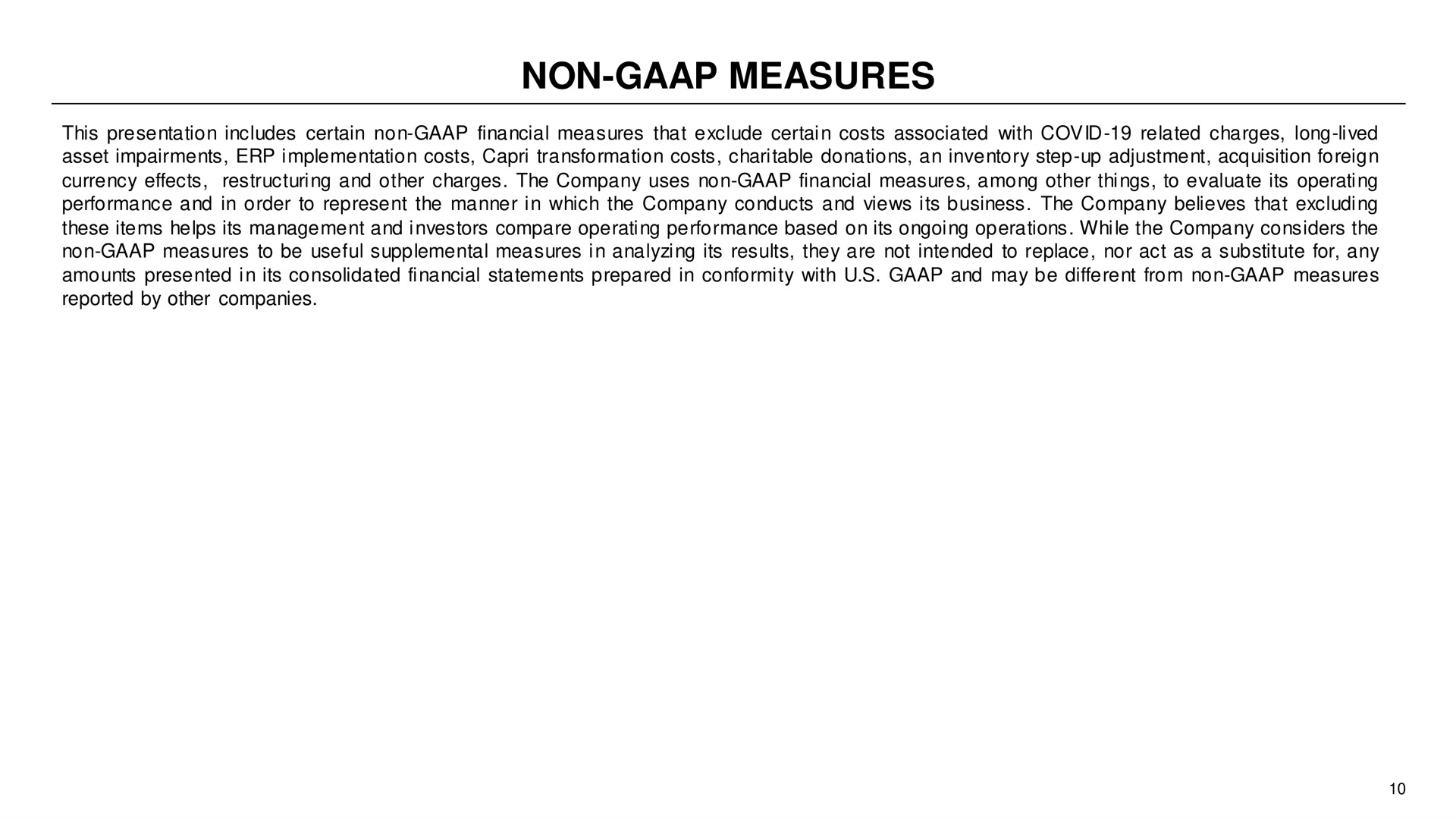 non measures | Capri Holdings