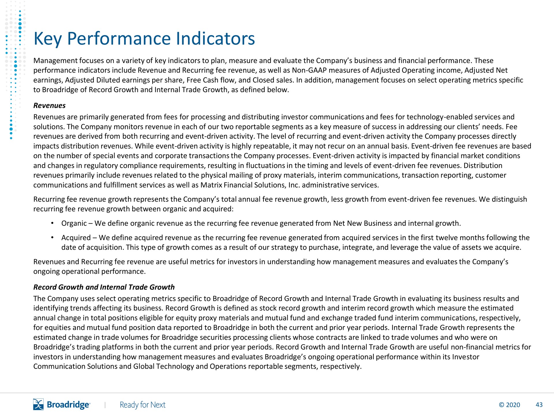 key performance indicators | Broadridge Financial Solutions